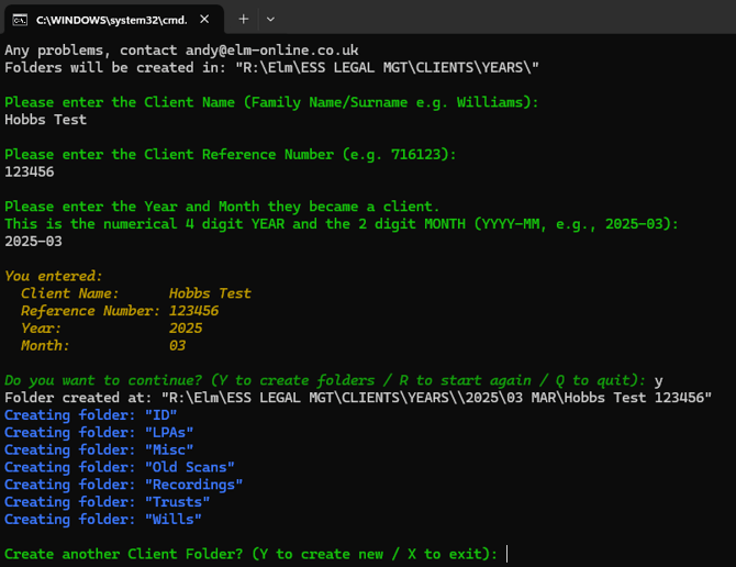 Client file script prompt and create
